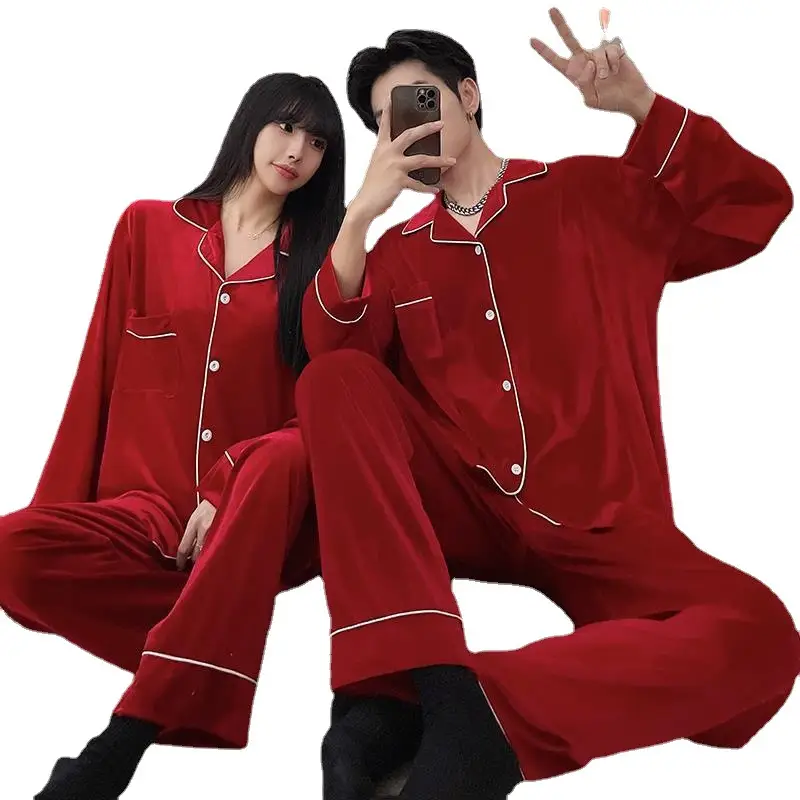 Velvet Couple Pajamas Green & Brown Winter Home Wear