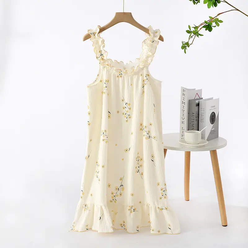 Women Heart Print Sleeveless Nightgown Summer Home Wear