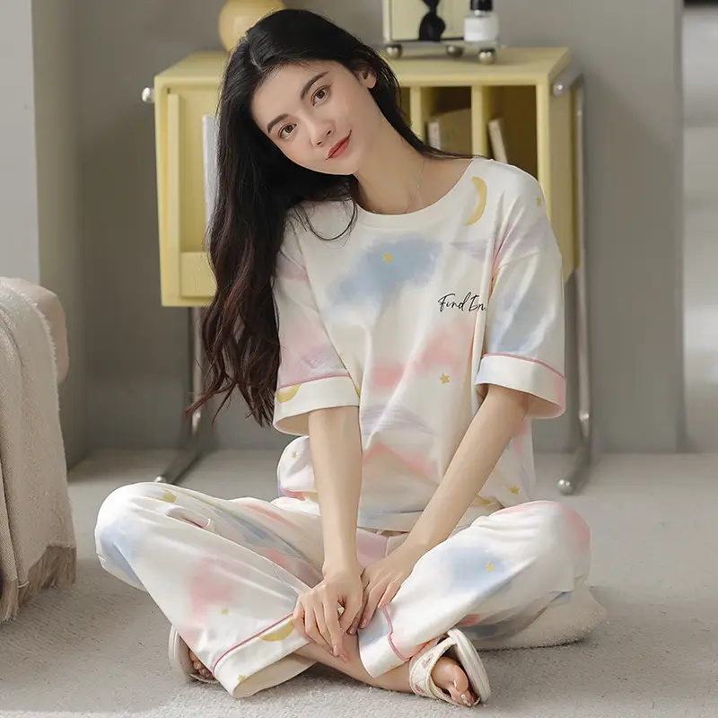 Women Cotton Pajamas Summer Short Sleeve Sweet Design