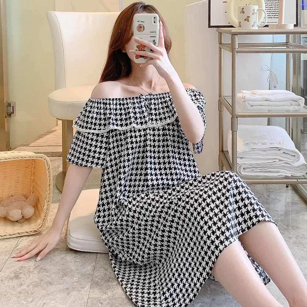 Women Cotton Sleepwear Loose Summer Pajamas Orange Lemon Print