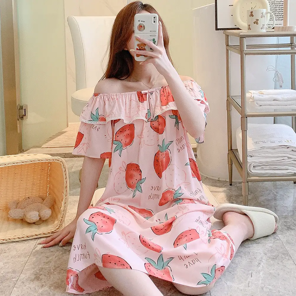 Women Cotton Sleepwear Loose Summer Pajamas Orange Lemon Print