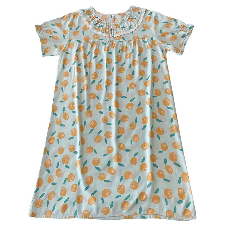 Women Cotton Sleepwear Loose Summer Pajamas Orange Lemon Print