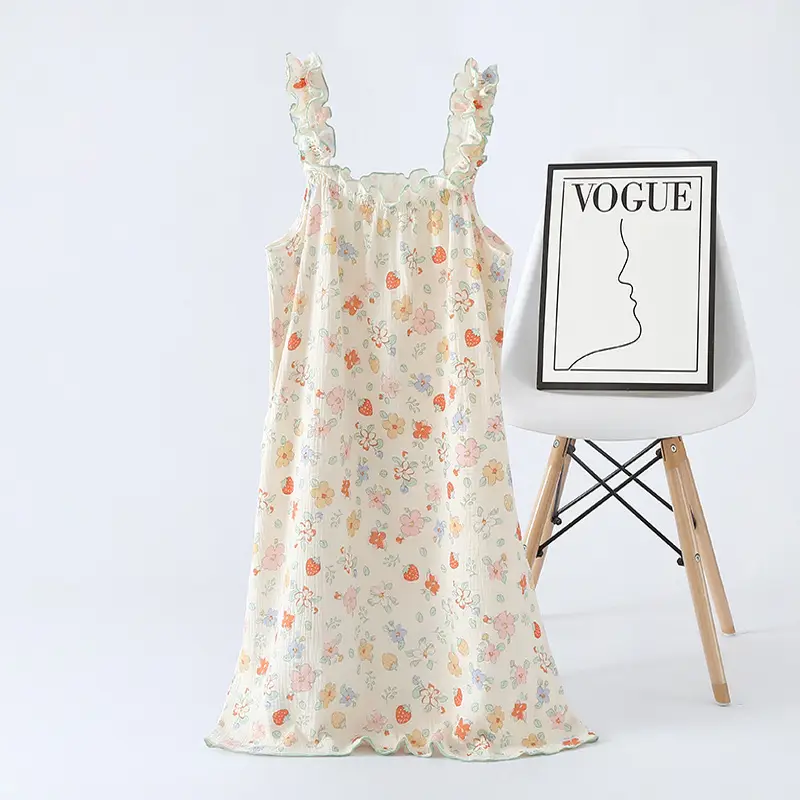 Women Cotton Floral Nightgown Summer Loose Suspender