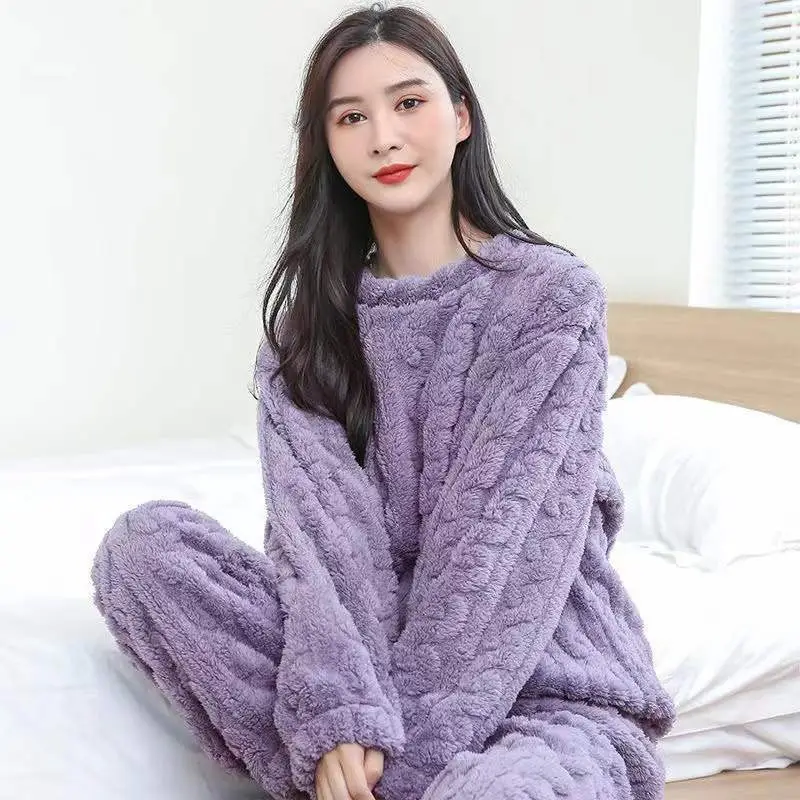 Pink Flannel Warm Winter Loungewear Suit for Women