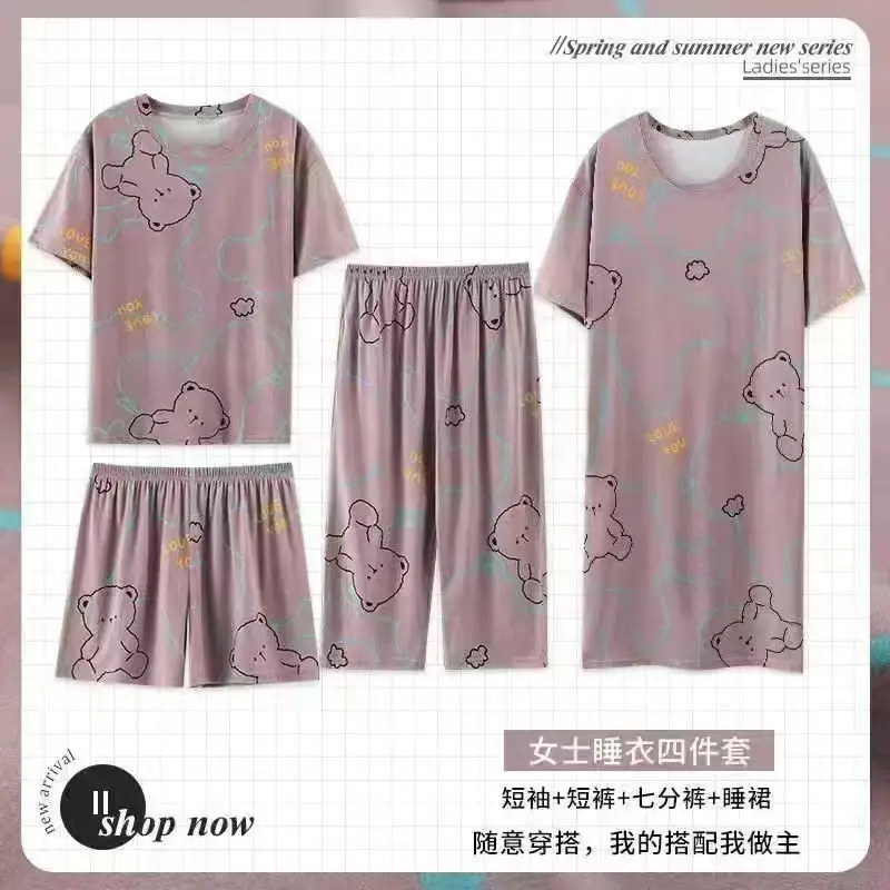 Women Summer Pajamas Short Sleeve Loose Fit Home Wear