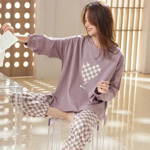 Women Korean Style Cute Cartoon Pajamas Long Sleeve Home Wear