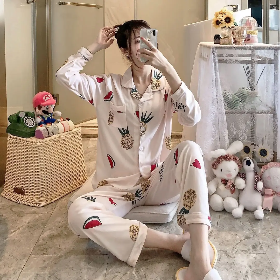 Women Long Sleeve Sweet Cartoon Pajamas Autumn Home Wear