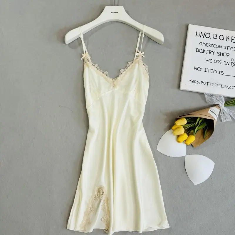 Women Ice Silk Pajamas White Summer Home Wear