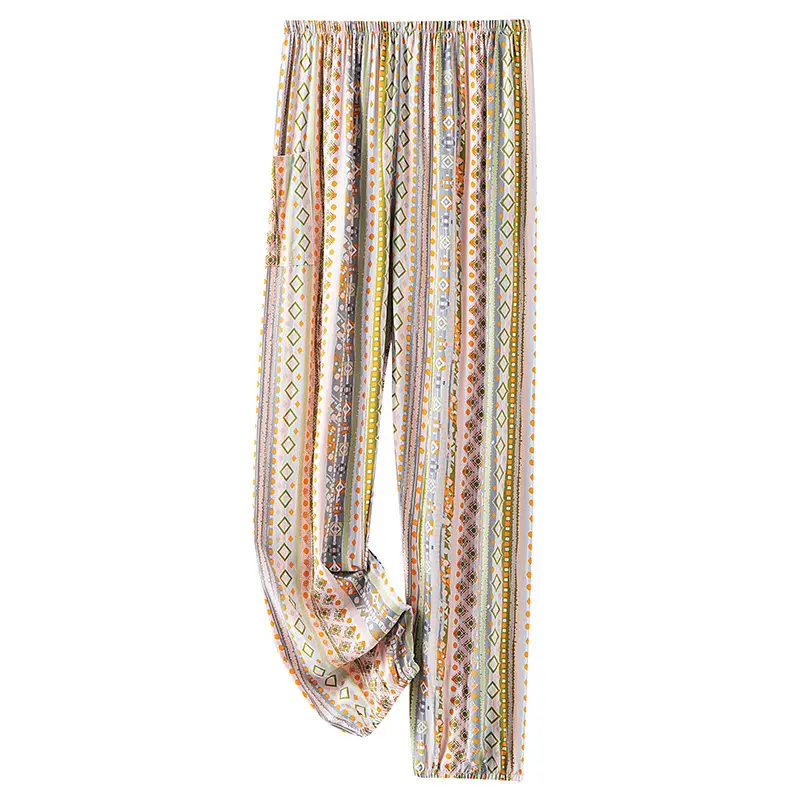 Women Loose Cotton Pajama Pants Green Stripe Grid Summer