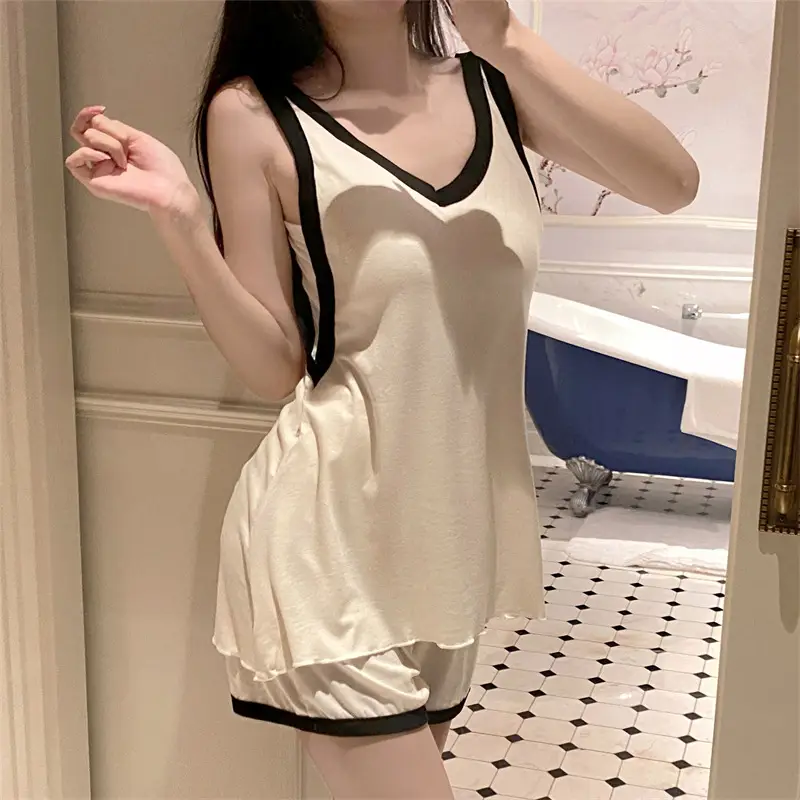 Women Modal Pajamas Milky White Chest Pad Summer