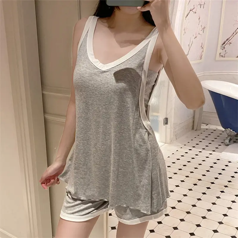 Women Modal Pajamas Milky White Chest Pad Summer