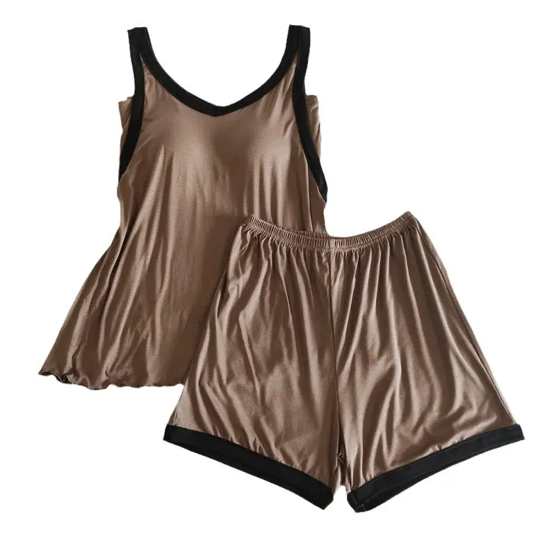 Women Modal Pajamas Milky White Chest Pad Summer
