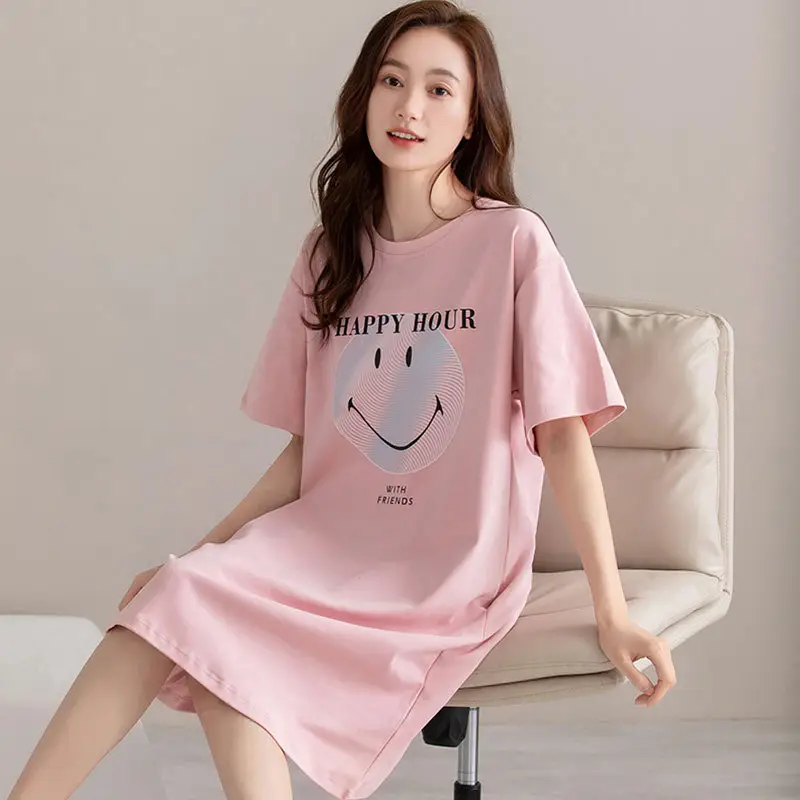 Women Cotton Nightdress Summer Short Sleeve Lazy Style
