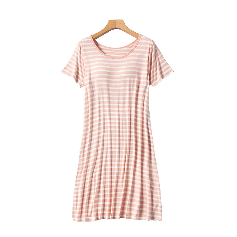 Plus Size Striped Modal Nightgown for Women with Breast Pads