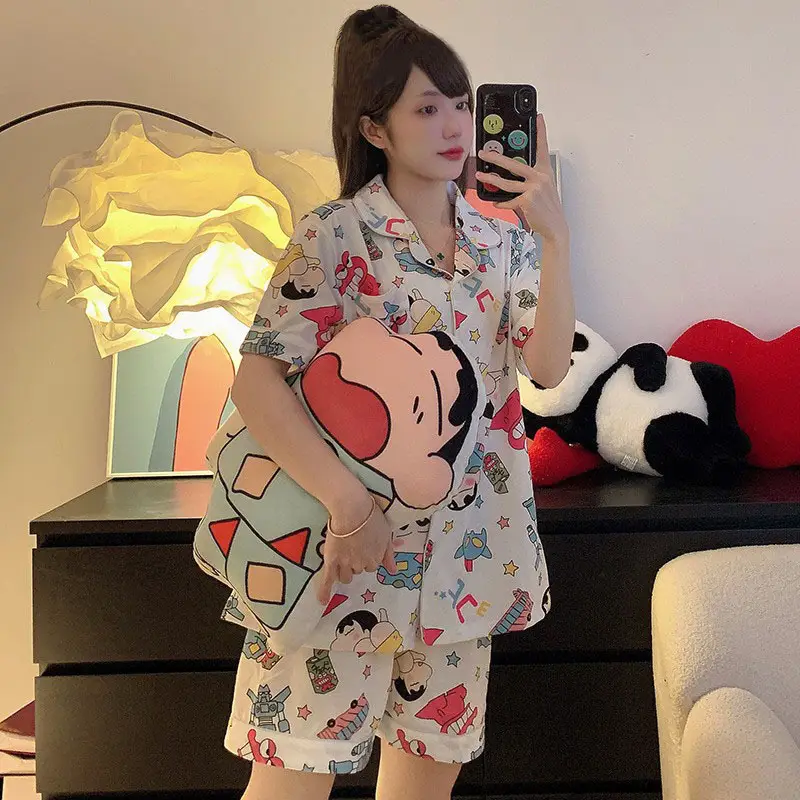 Women Summer Shin-Chan Pajamas Short Sleeve Two-Piece Set