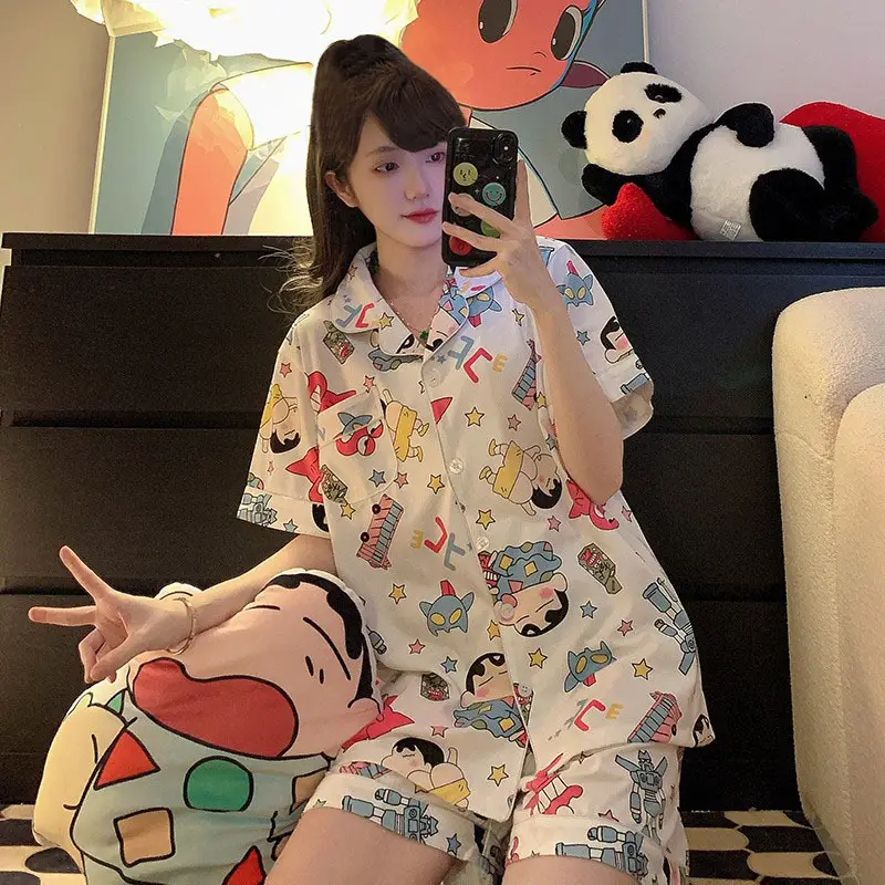 Women Summer Shin-Chan Pajamas Short Sleeve Two-Piece Set
