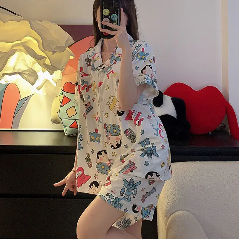 Women Summer Shin-Chan Pajamas Short Sleeve Two-Piece Set