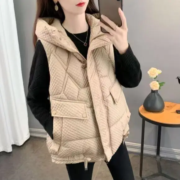 Women Hooded Warm Cotton Vest Winter Black