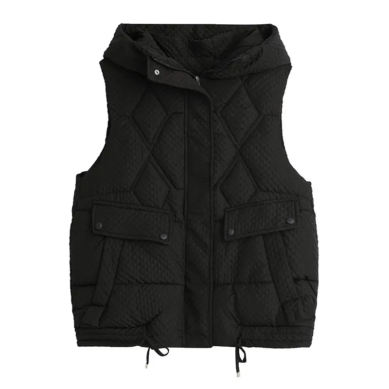Women Hooded Warm Cotton Vest Winter Black