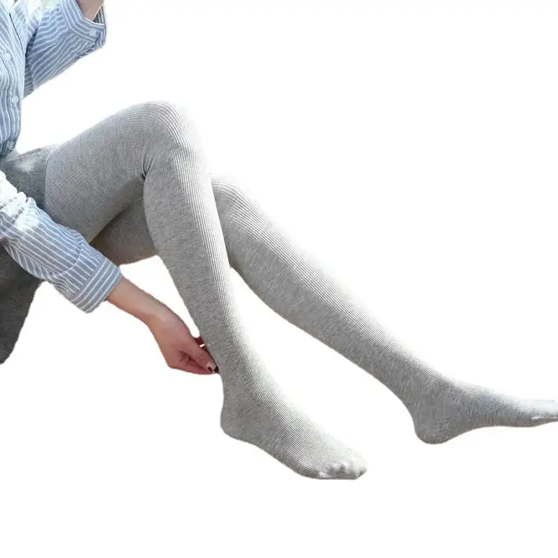Women Cotton Vertical Stripe Slim Leggings Black