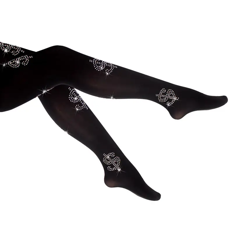 Women Silk Thigh High Socks Dollar Rhinestone Autumn Winter Medium