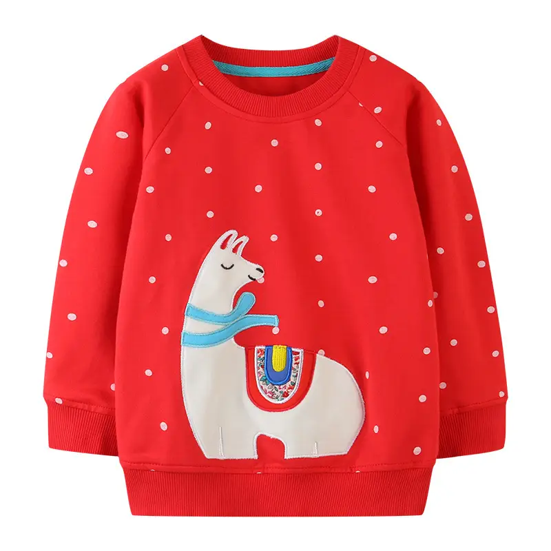 Red Alpaca Embroidered Sweatshirt for Girls 3-10 Years