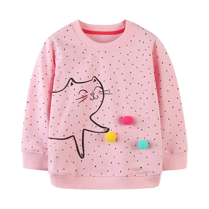 Pink Cat Print Sweatshirt for Kids Autumn Wear