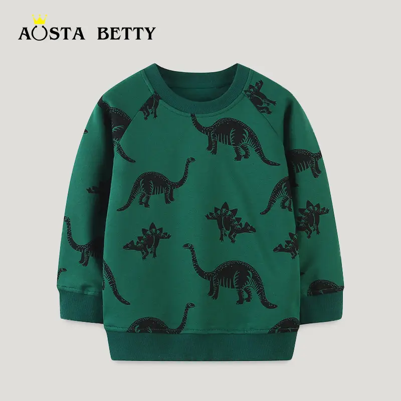 Green Dinosaur Print Sweatshirt for Kids Autumn 2024