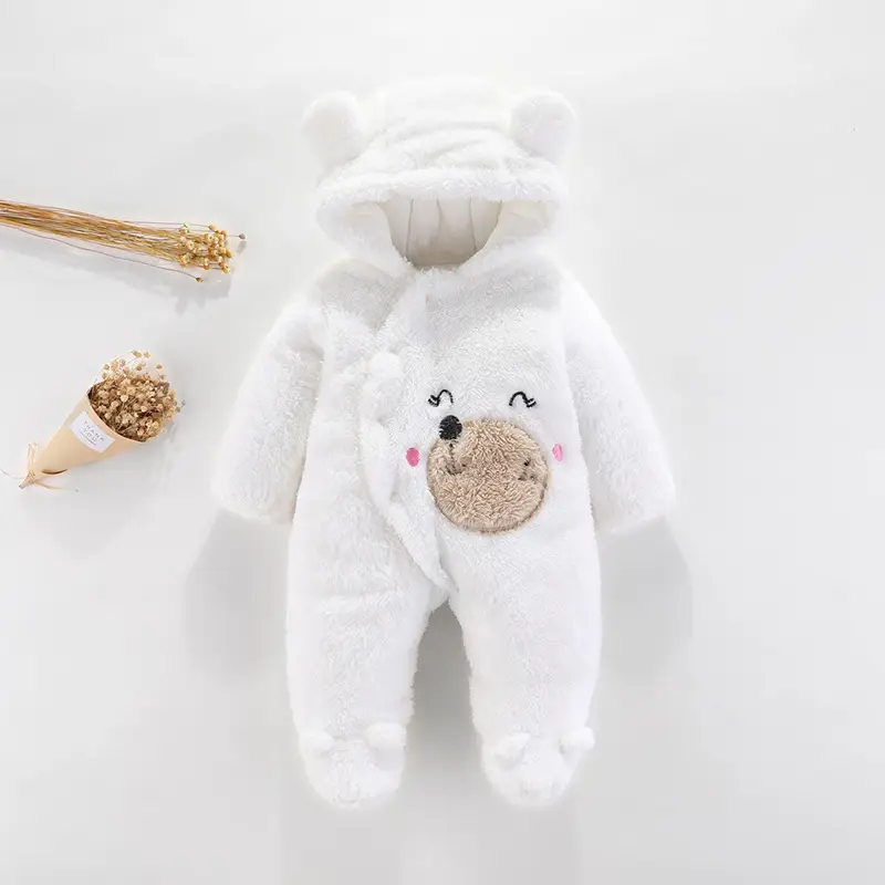 Baby Bear Hooded Padded Jumpsuit Pink Beige White Cotton Velvet