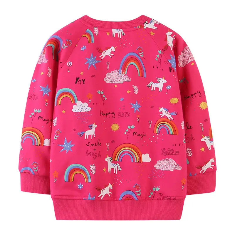 Kids Pink Unicorn Sweatshirt Terry Fabric Round Neck