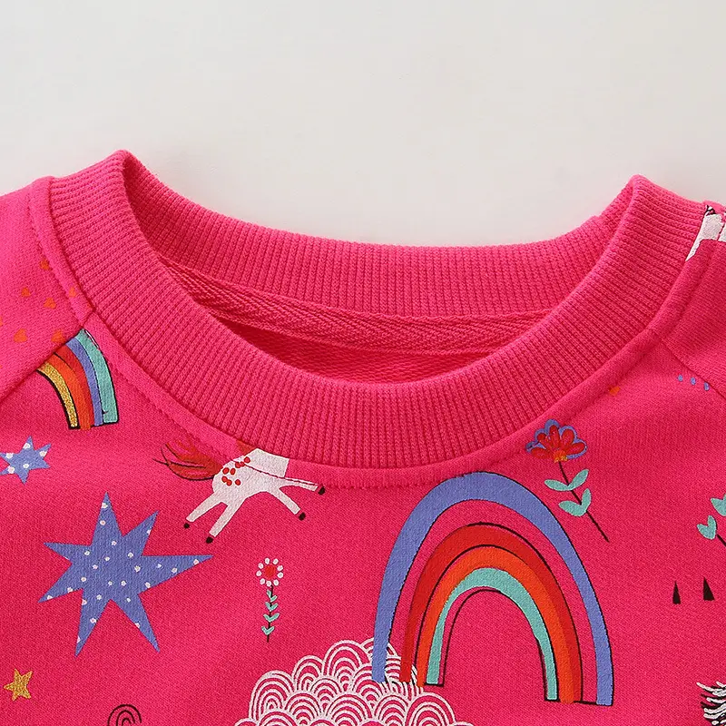 Kids Pink Unicorn Sweatshirt Terry Fabric Round Neck