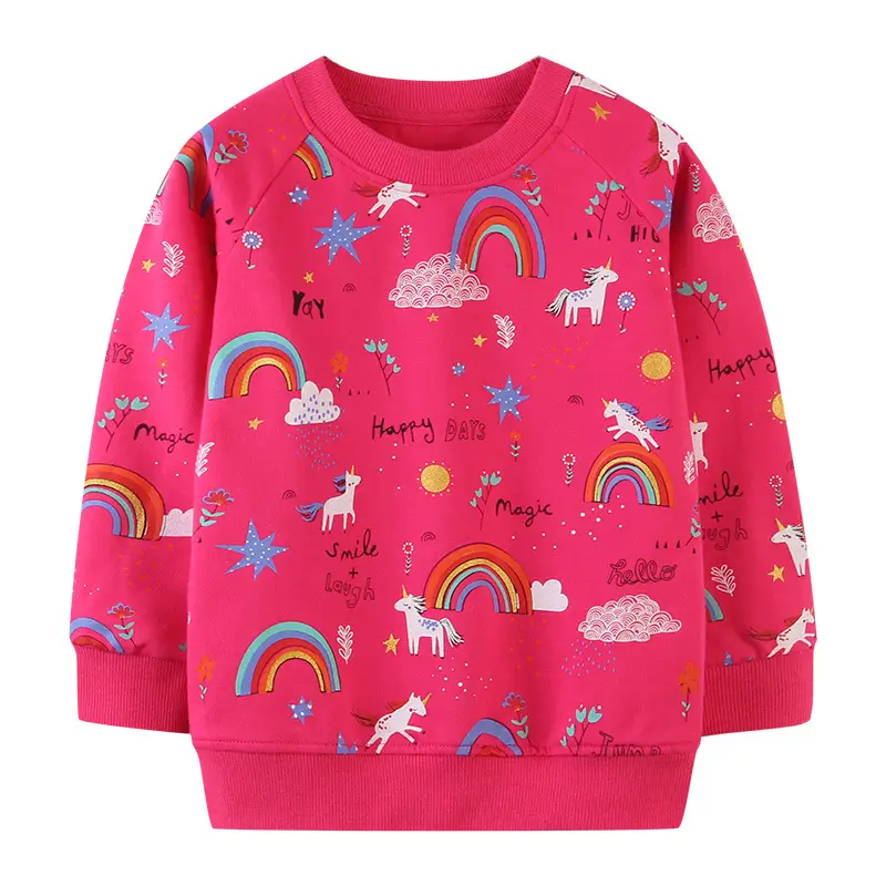 Kids Pink Unicorn Sweatshirt Terry Fabric Round Neck