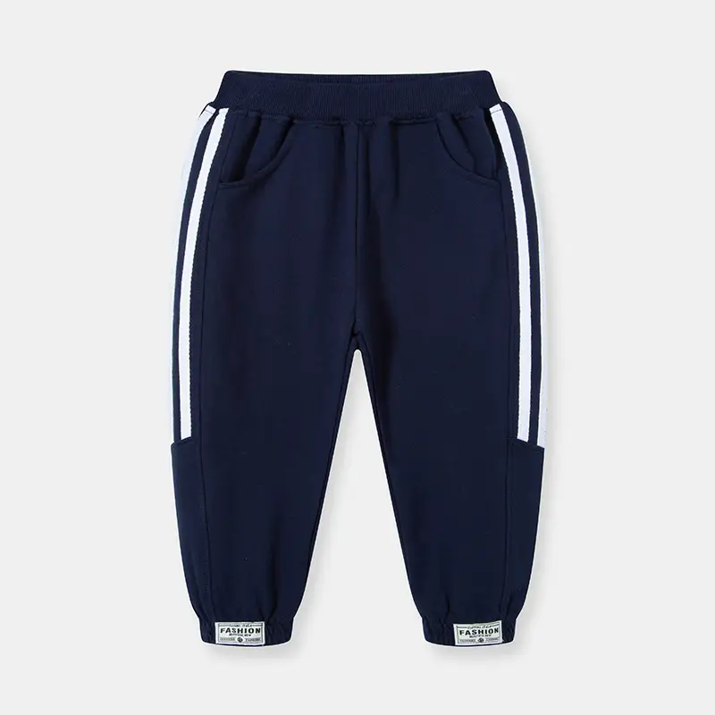 Side Striped Cotton Sports Pants for Kids Blue Black