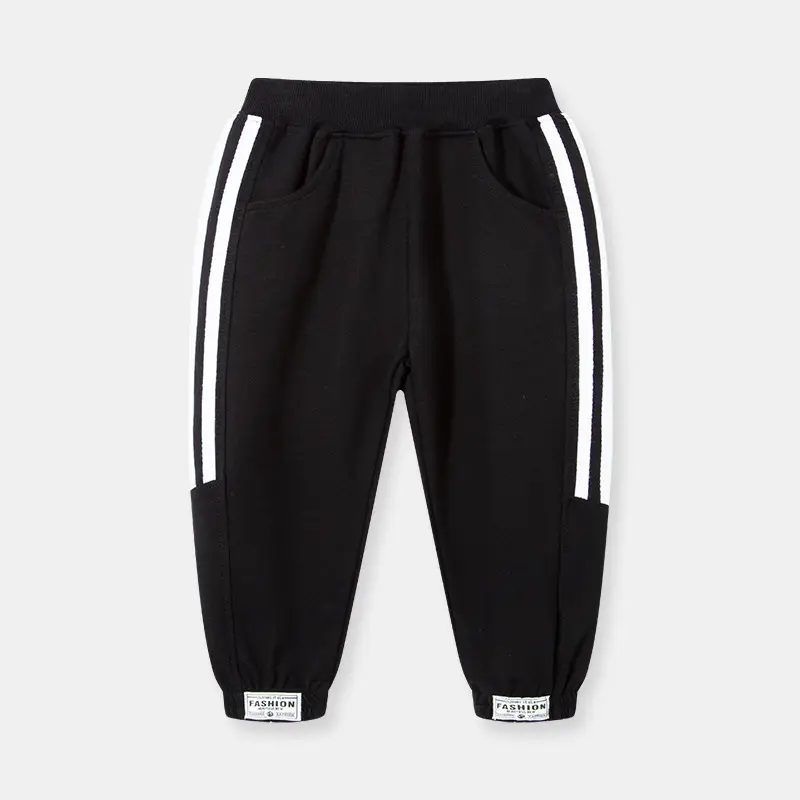 Side Striped Cotton Sports Pants for Kids Blue Black