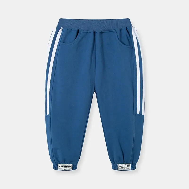 Side Striped Cotton Sports Pants for Kids Blue Black