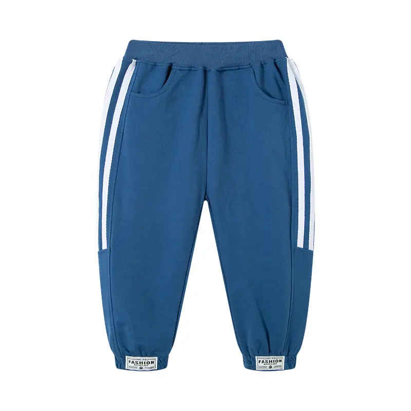Side Striped Cotton Sports Pants for Kids Blue Black