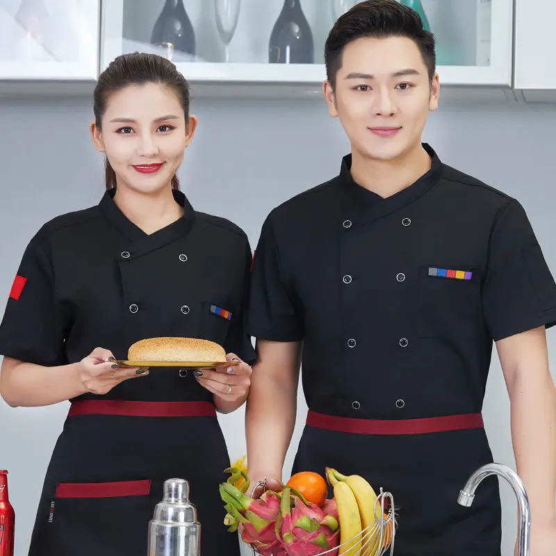 White Short Sleeve Chef Uniform Men Women Kitchen Work Clothes