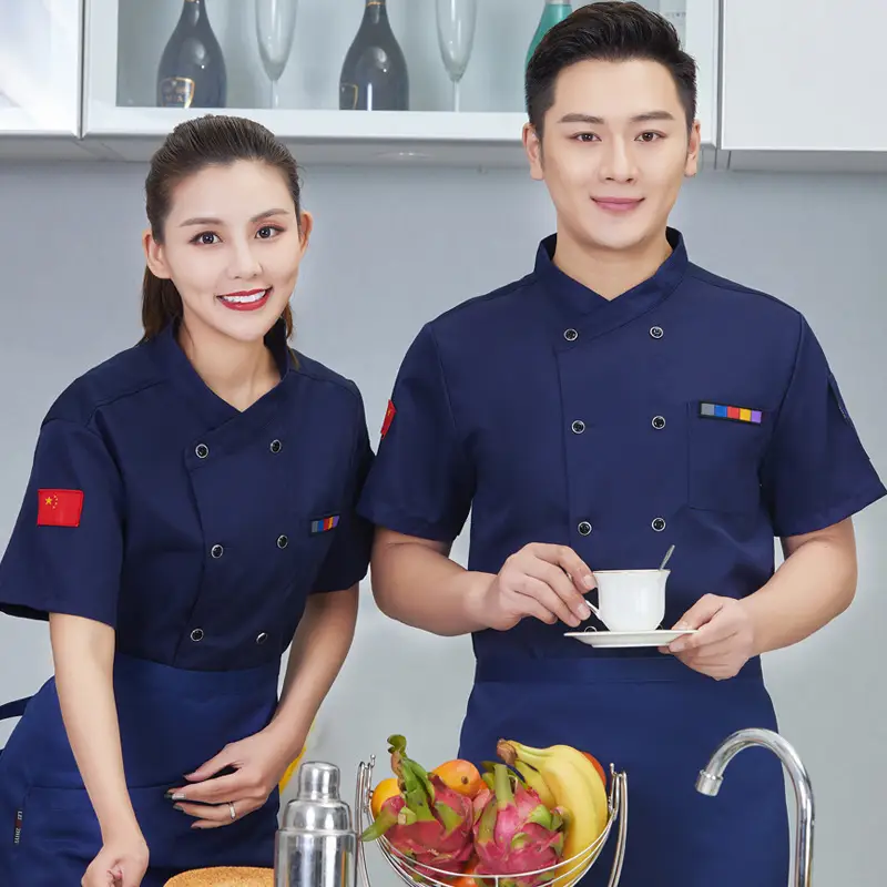 White Short Sleeve Chef Uniform Men Women Kitchen Work Clothes