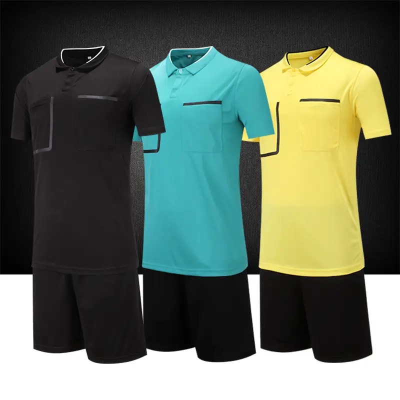 Men Football Referee Suit Short Sleeve Red Black