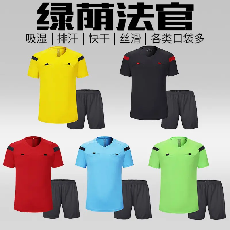 Men Football Referee Suit Long Sleeve Red Black