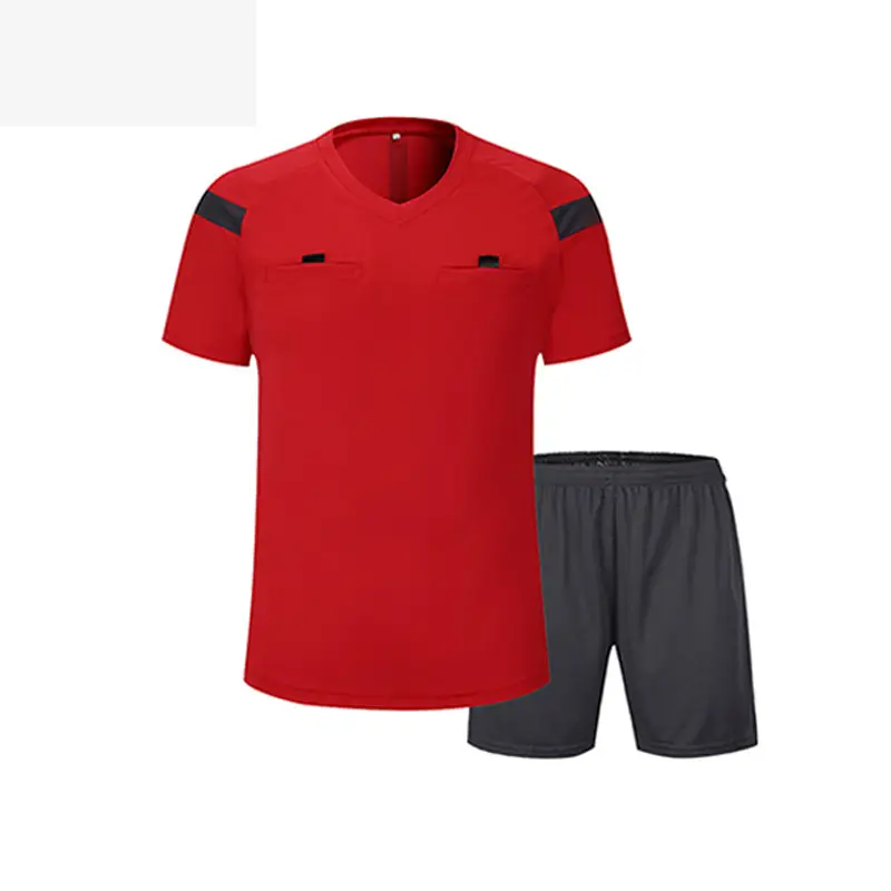 Men Football Referee Suit Long Sleeve Red Black