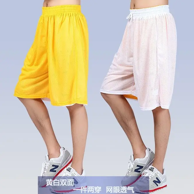 Men Double-Sided Mesh Basketball Shorts Black White Plus Size Summer