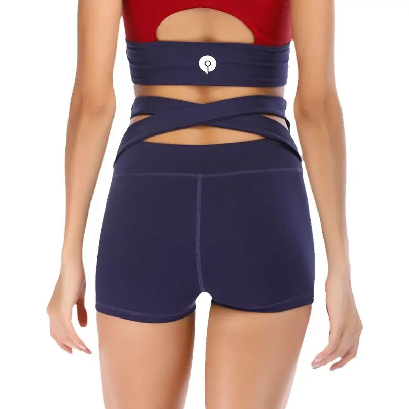 Women Red High-Elastic Cross Back Yoga Shorts