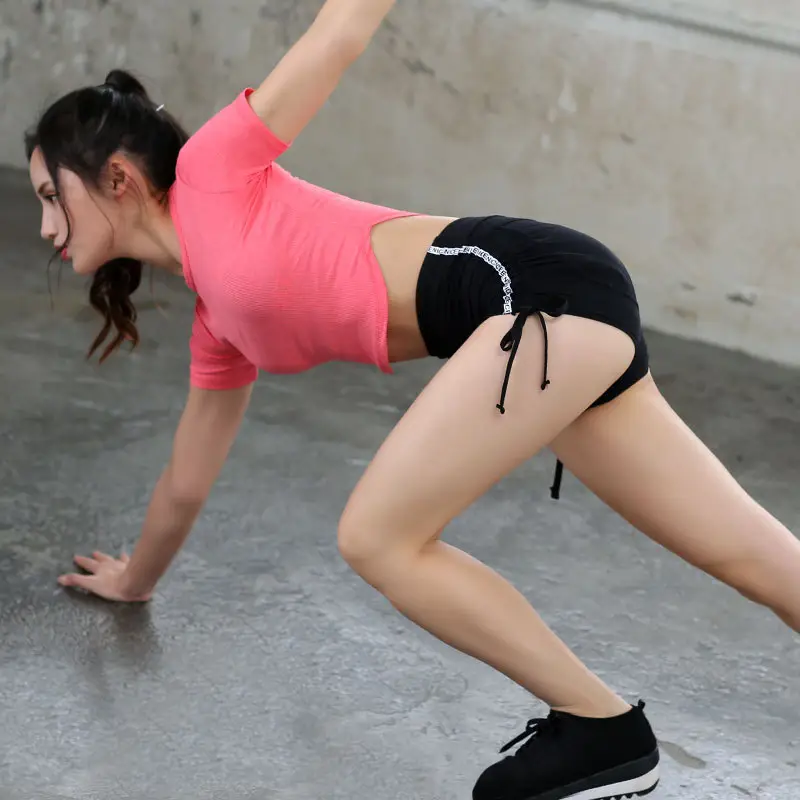 Red Lace-up Women's Sport Shorts Summer Fitness