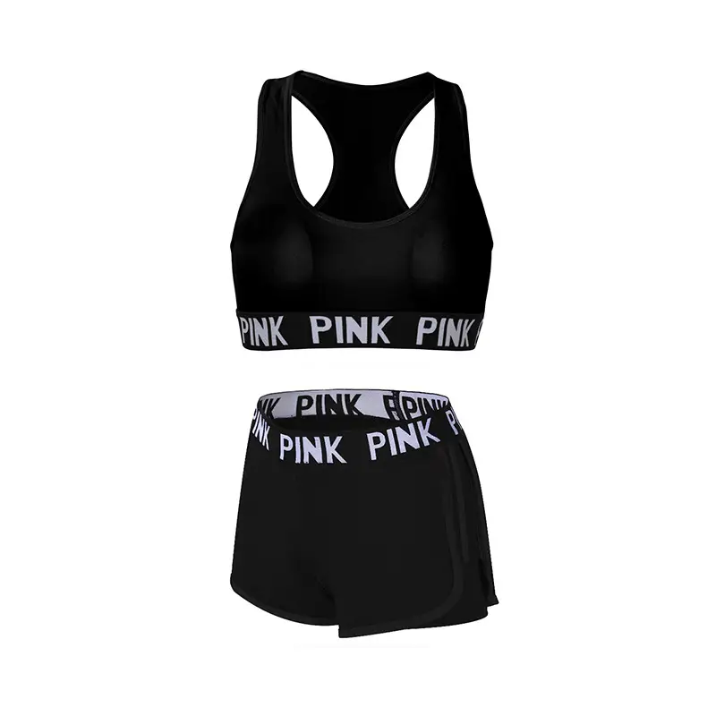 Shengzhan Sports Bra & Shorts Set Pink Black Fitness Yoga Wear