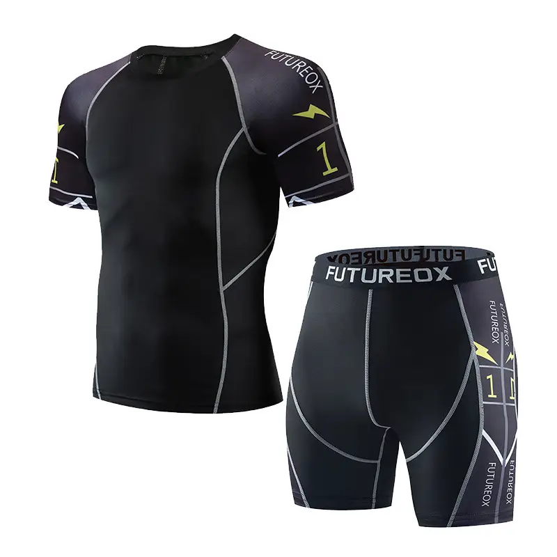 Men's Short Sleeve Sport Suit Black Red Gray Quick Dry