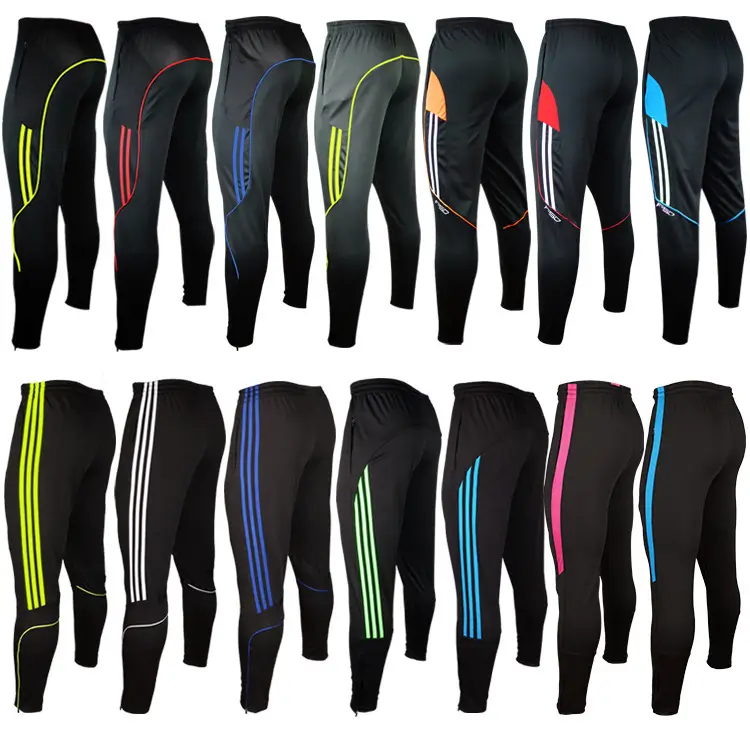 Men's Black Football Training Pants with Color Stripes