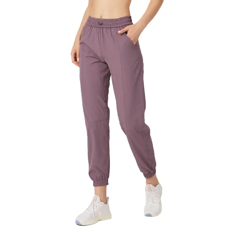 Women Ankle-Tied Yoga Pants Green Purple Slim Fit