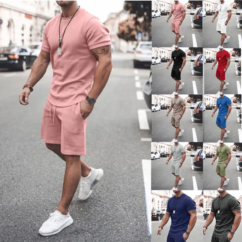 Men Summer Short Sleeve Casual Suit Multi Color