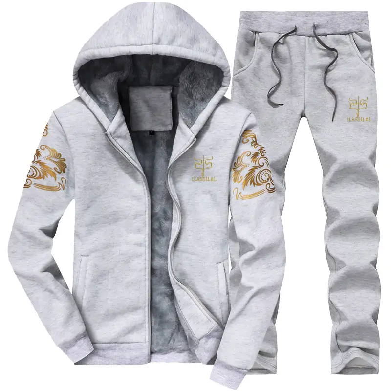 Winter Fleece Two-Piece Suit Black Gold Embroidered